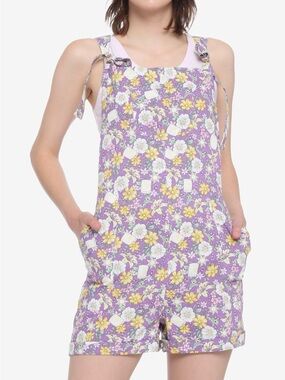 Disney Tangled Floral Linen Shortalls Pascal Suns Purple Size Large NWT
